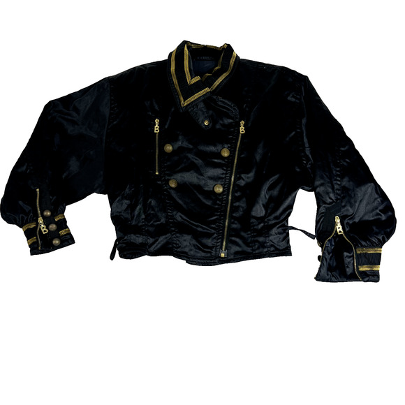 Bogner Snowsuit Jacket Women 12 Black Gold Asymmetrical Zip Missing Belt Vtg - Picture 1 of 14